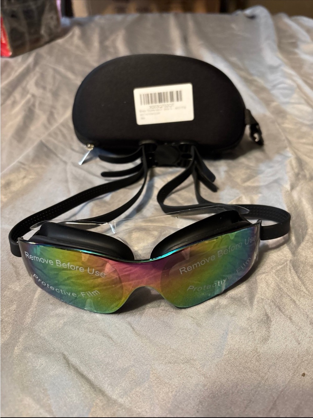 Men's Black Swimming Goggles with Rainbow Mirrored Lenses